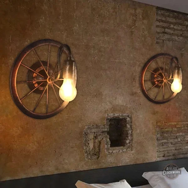 Applique steampunk inspirée d'une roue d'antan