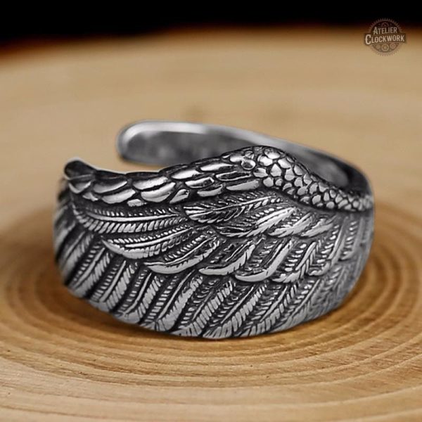 Bague steampunk avec motif ailes d'ange