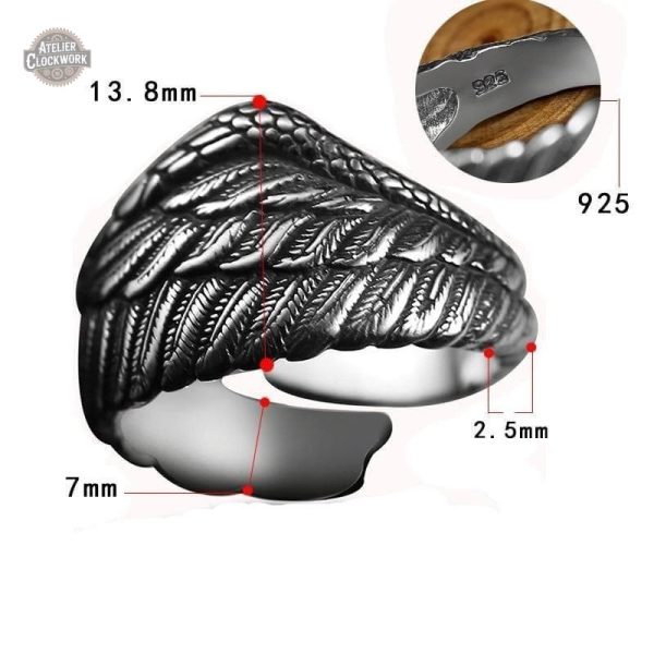 Bague artistique avec design d'ailes stylisées