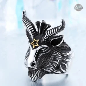 Bague crâne Baphomet, accessoire audacieux pour dandy moderne