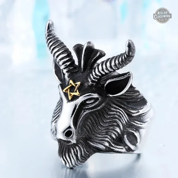 Bague crâne Baphomet, accessoire audacieux pour dandy moderne