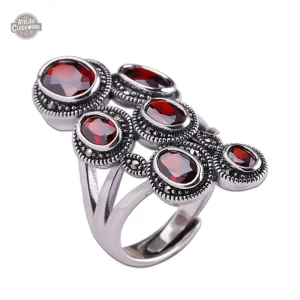 Bague Grenats d' Argent Steampunk Femme