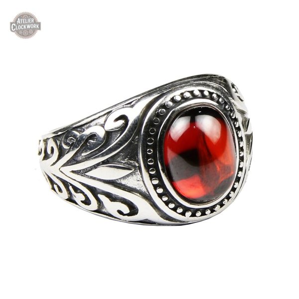 bague-argent-grenat-homme-steampunk-store-1 Bague Grenat Argent pour homme au style médiéval et baroque