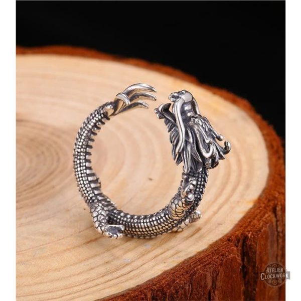 Bague Steampunk avec motif de dragon pour homme