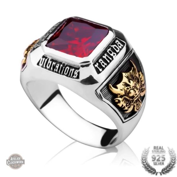 bague-argent-rubis-homme-1 Bague homme Rubis Rangda, style steampunk audacieux