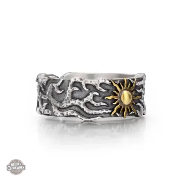 Bague dandy audacieuse avec motif de soleil
