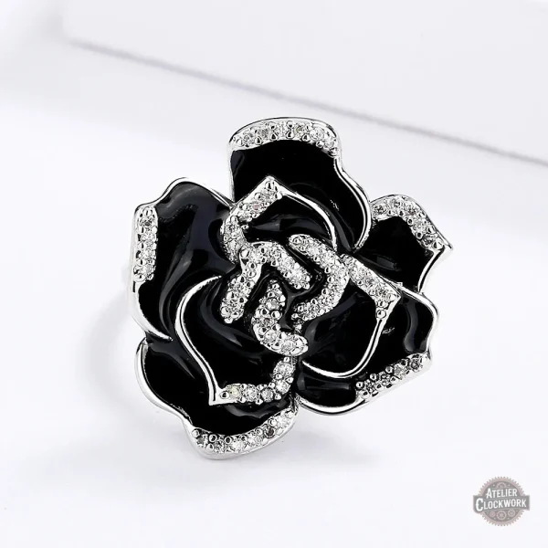 Bague Rose Noir - Black Baccara, style steampunk femme