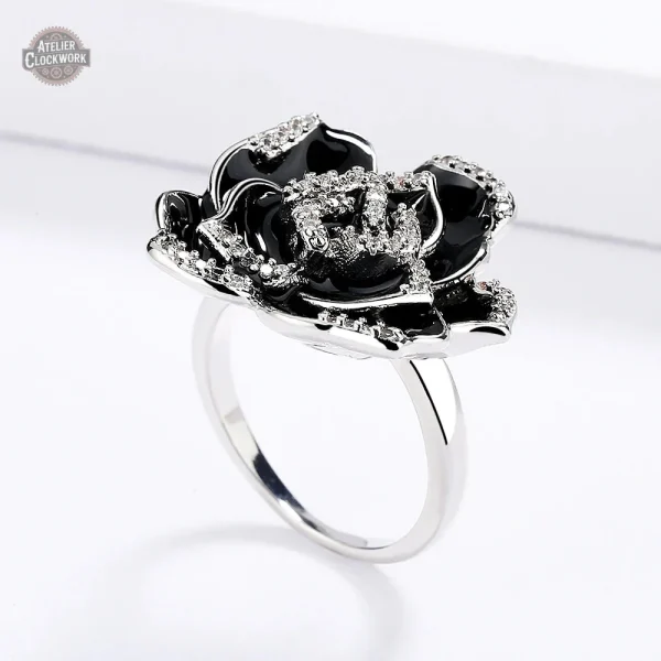 Accessoire steampunk, bague en rose noir