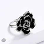 Design unique, bague rose noir pour femme