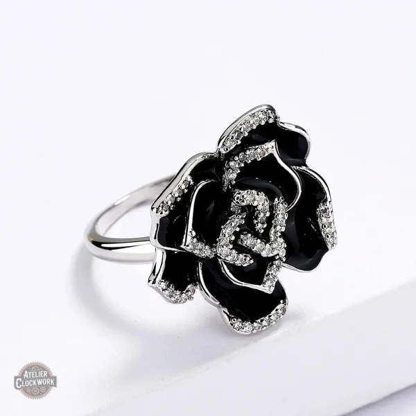 Design unique, bague rose noir pour femme