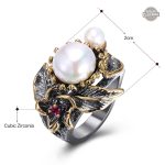 Bague femme en style gothique avec perles élégantes
