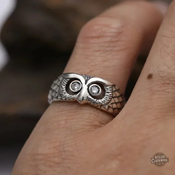 Bijou homme argent avec motif hibou