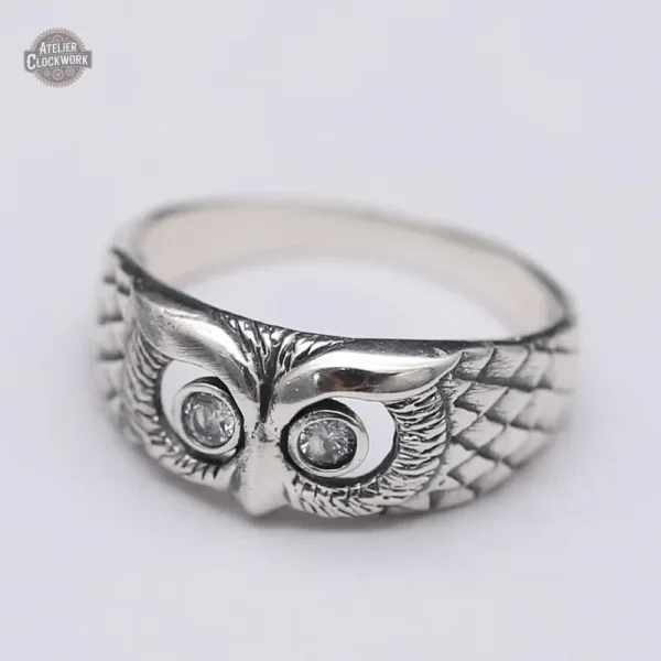 Bague décorative hibou argentée pour homme