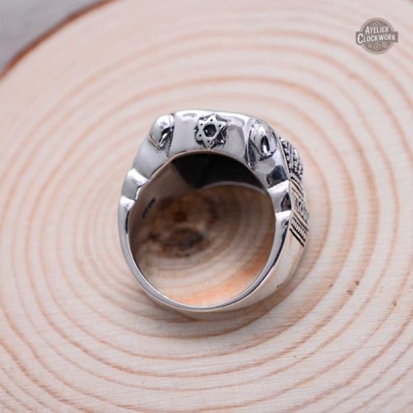 Bague homme en argent, style obsidienne élégante