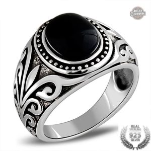 Chevalière homme argent avec onyx - Anneau d'Avalon
