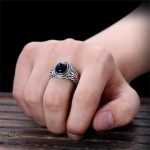 Anneau d'Avalon en argent et onyx pour homme