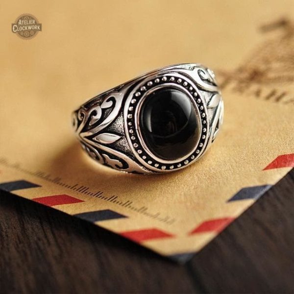 Chevalière steampunk pour homme en argent