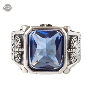 Bague Homme Pierre - Bleu Steampunk élégante et audacieuse