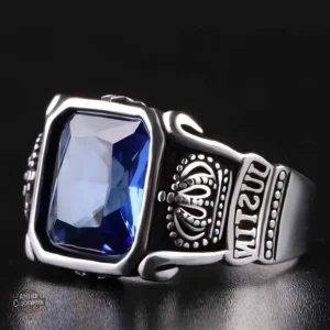 Bague en acier et pierre bleue pour homme audacieux