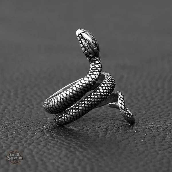 Bague homme steampunk, design serpent distinctif