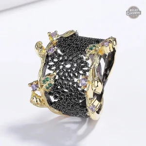 Bague steampunk en zirconium noir pour femme élégante