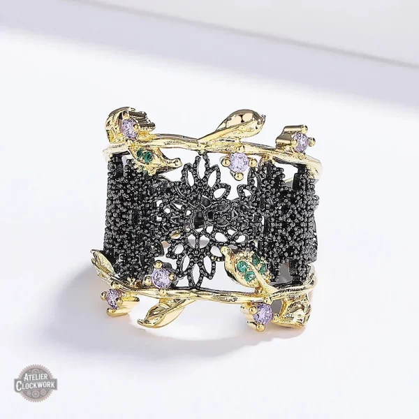 Bijou en zirconium noir, design steampunk unique pour femmes