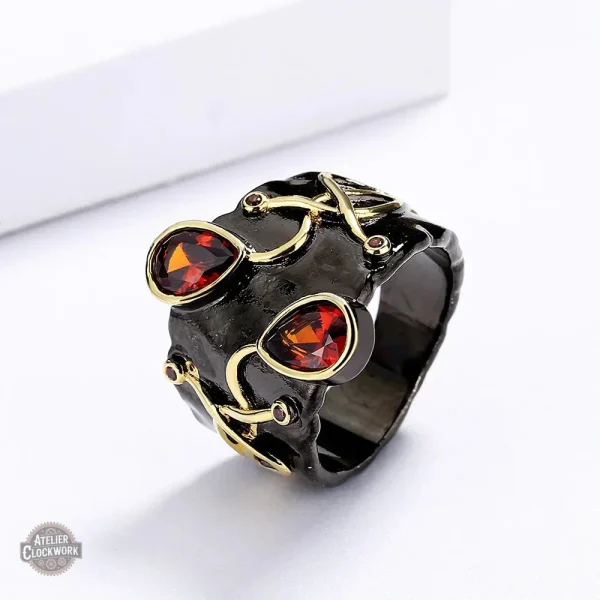 bague-or-noir-gothique-steampunk-1 Bague Gothique Femme - Noir & Or