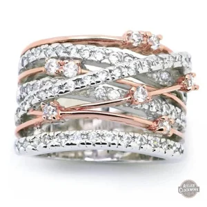 Bague argent tressée pour femme avec éclats de zircon