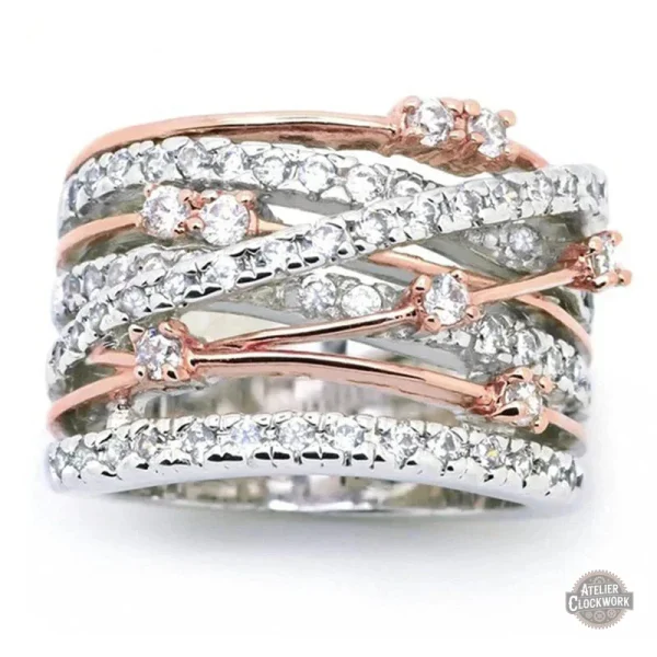 Bague argent tressée pour femme avec éclats de zircon