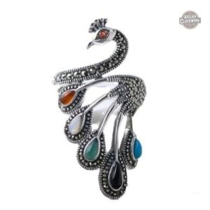 Bague Steampunk Paon d'Argent élégante pour femme