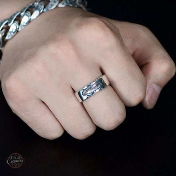 Bague homme plume, design gothique élégant