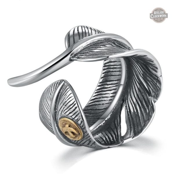 bague-plume-argent-homme-steampunk-store-1 Bague Plume Argent pour homme style Steampunk