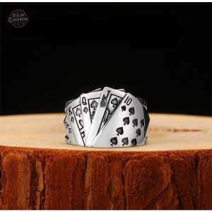 Bague en argent pour homme avec motif de poker