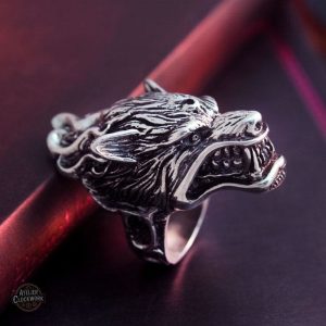 Bague argent steampunk avec motif de loup