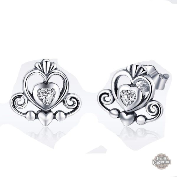 Boucles d'oreilles couronne argent steampunk