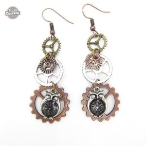 Boucles Steampunk Hiboux Mécaniques pour femme