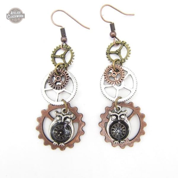 Boucles Steampunk Hiboux Mécaniques pour femme