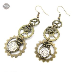 Accessoire steampunk femme : boucles hiboux mécaniques