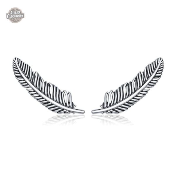 boucle-oreille-plume-argent-steampunk-store-1 Boucles Steampunk Plumes d'Argent
