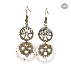 Boucle d'oreille femme pendante steampunk avec engrenages