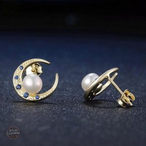 Créations argentées, boucles d'oreilles croissant de lune