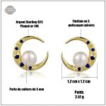 Boucles d'oreilles femme, style croissant de lune argenté