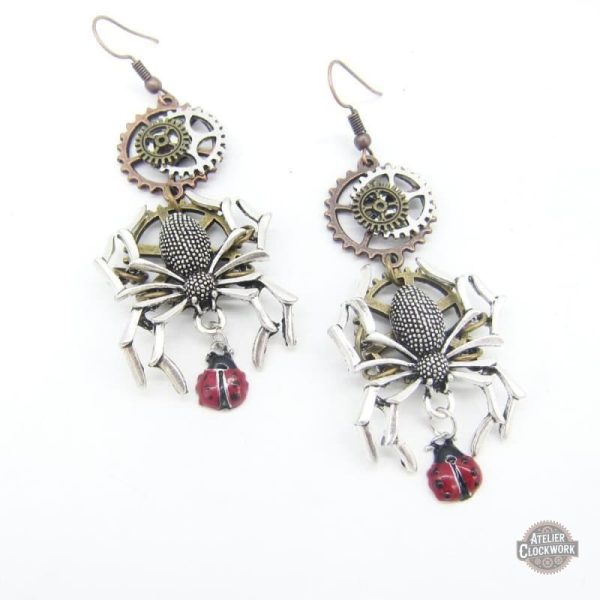 Boucles d'oreilles inspirées du Steampunk, araignée