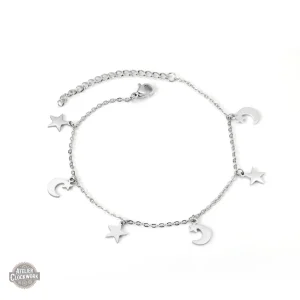 Bracelet Argent Lune et Étoiles en acier inoxydable