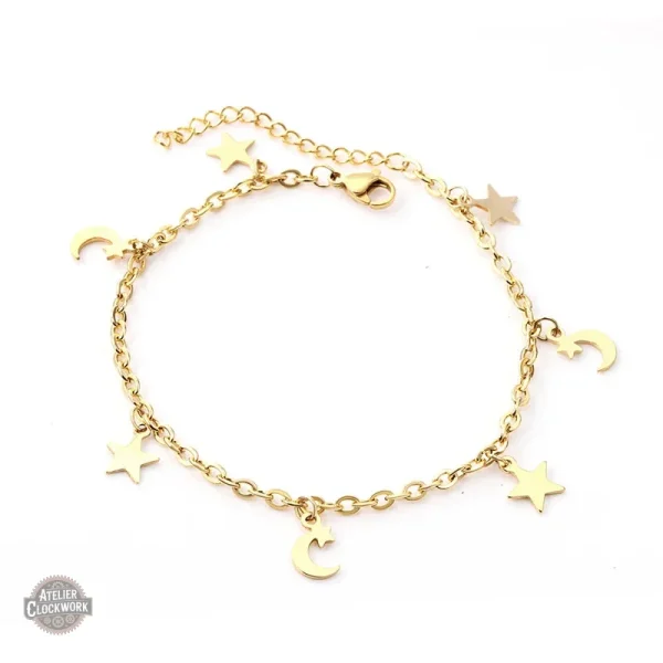 Design unique de bracelet avec lune et étoiles en argent