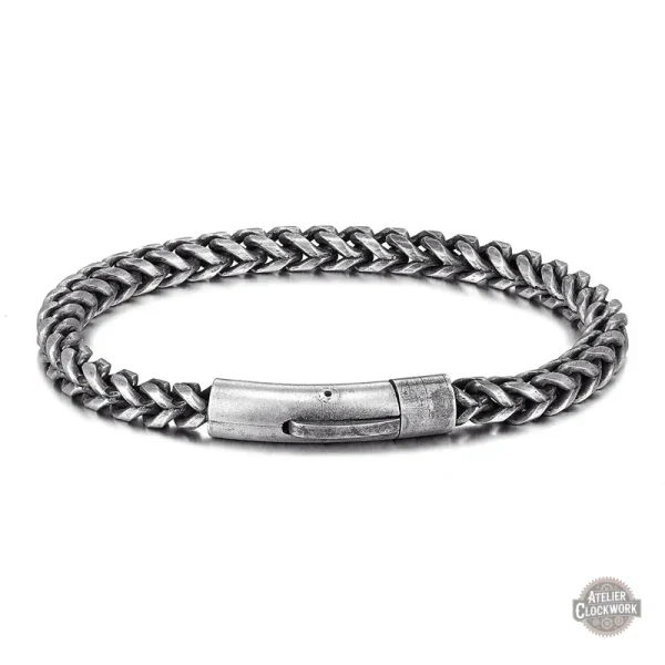 Bracelet homme chic en acier, allure steampunk affirmée