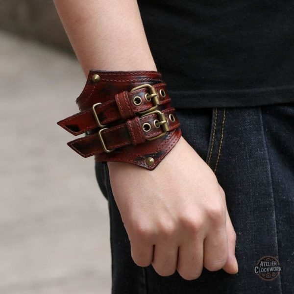 Bracelet masculin en cuir avec allure steampunk