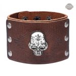Cuir noir bracelet homme avec motif tête de mort