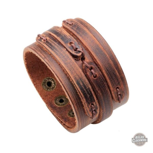 bracelet-cuir-marron-homme-steampunk-store-1 Bracelet Steampunk marron pour homme élégant et audacieux