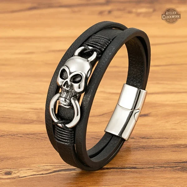 Bracelet punk en cuir, élégance steampunk pour homme